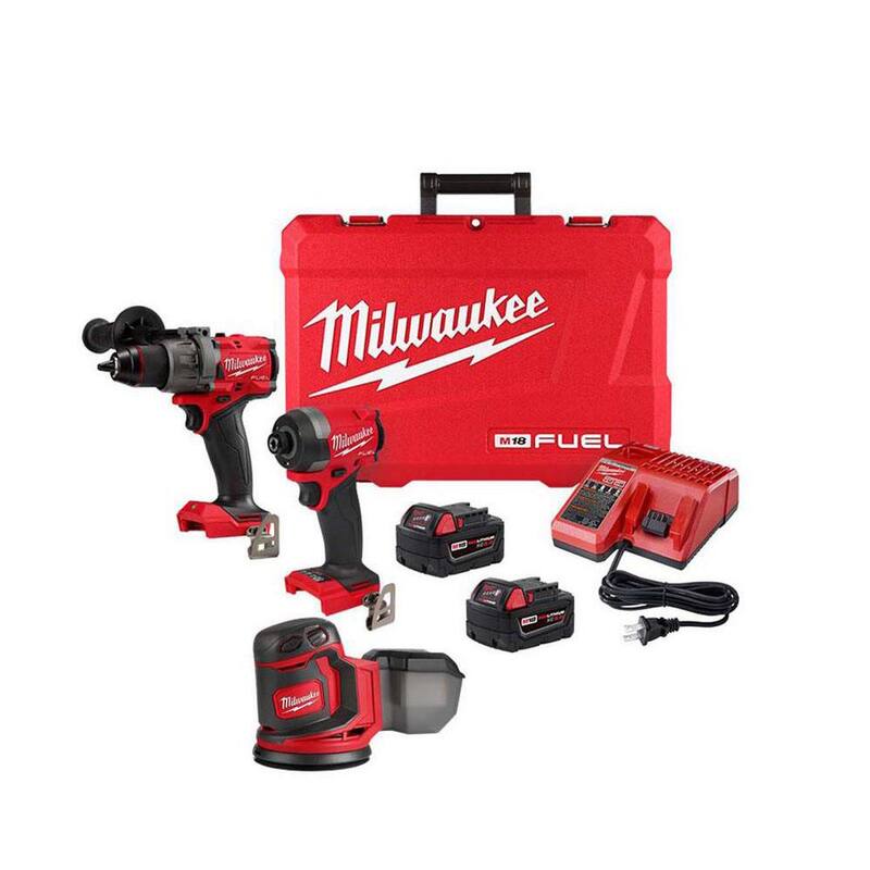 Milwaukee M18 FUEL 18-V Ion de Litio sin Escobillas Kit Combinado Inalámbrico (2 Herramientas) con 2 Baterías, Cargador y Lijadora Orbital Aleatoria - 3697-22-2648-20