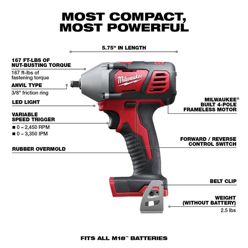 Kit de herramientas inalámbricas Milwaukee M18 18V de iones de litio (3 herramientas) con (2) Baterías de 3.0 Ah, (1) Cargador, (1) Bolsa para herramientas - 2696-23.