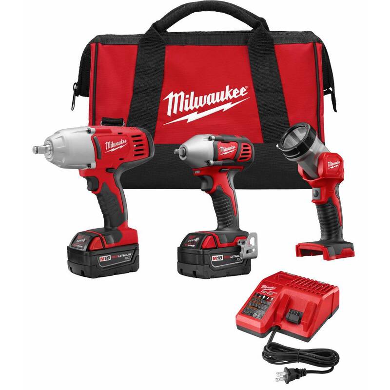 Kit de herramientas inalámbricas Milwaukee M18 18V de iones de litio (3 herramientas) con (2) Baterías de 3.0 Ah, (1) Cargador, (1) Bolsa para herramientas - 2696-23.