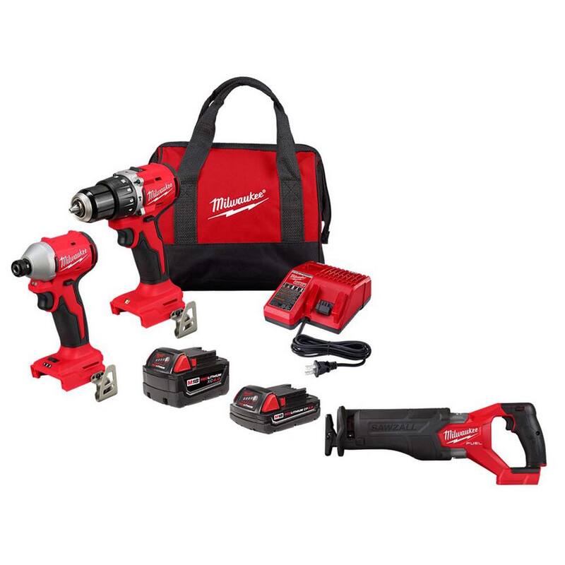 Milwaukee M18 18-Volt Lith-Ion Brushless Cordless Compact Hammer Drill/Impact Combo Kit con 2 baterías y M18 FUEL SAWZALL - 3693-22CX-2821-20