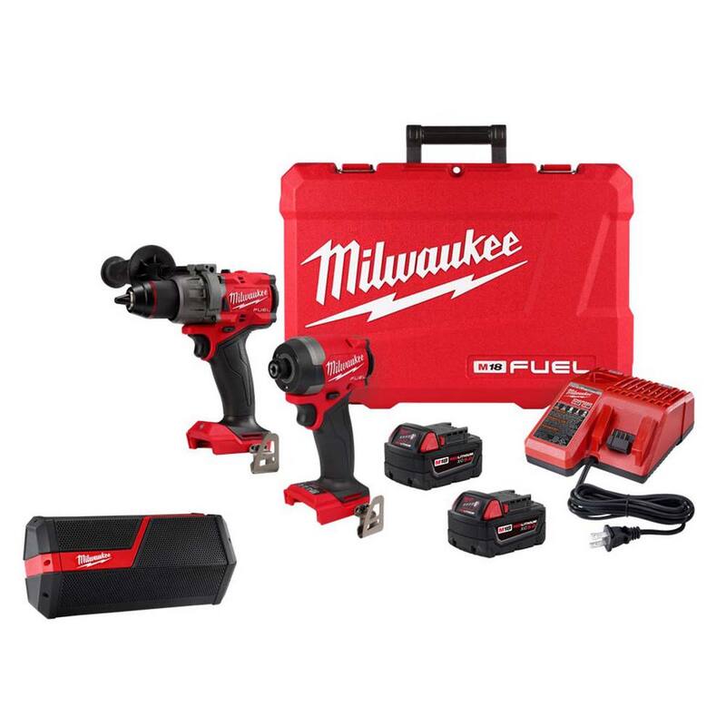 Milwaukee M18 FUEL Combo de Taladro Percutor Inalámbrico con Motor Sin Escobillas de Iones de Litio de 18 Voltios y Llave de Impacto con Altavoz Inalámbrico para Sitio de Trabajo - 3697-22-2891-20