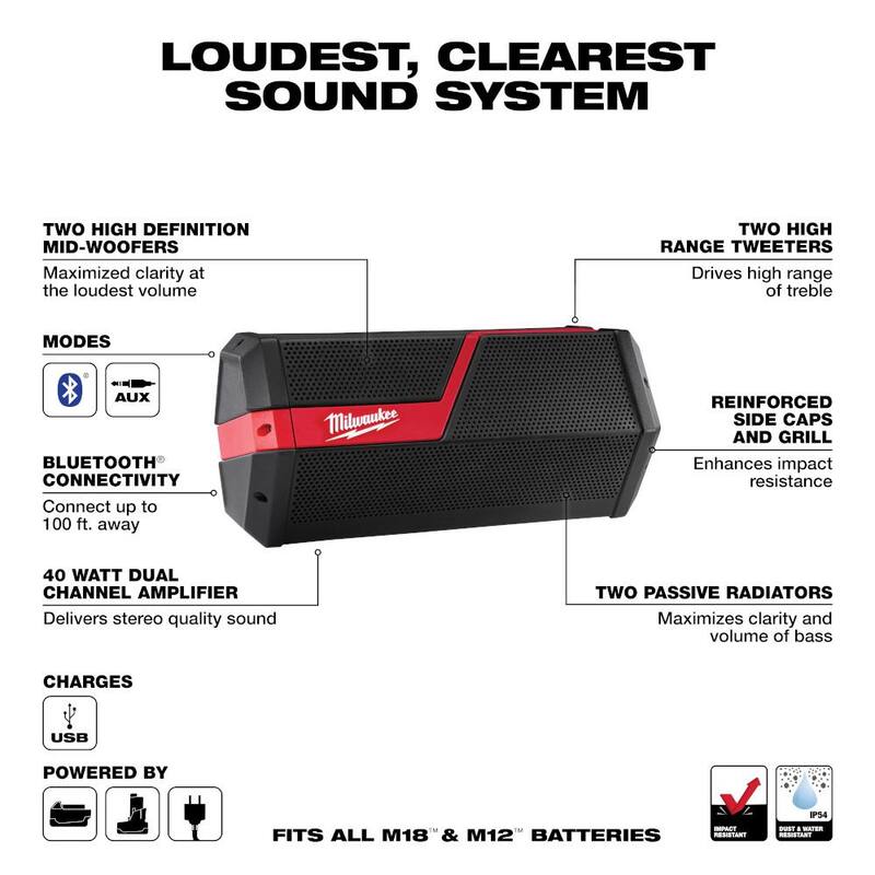 Milwaukee M18 FUEL Combo de Taladro Percutor Inalámbrico con Motor Sin Escobillas de Iones de Litio de 18 Voltios y Llave de Impacto con Altavoz Inalámbrico para Sitio de Trabajo - 3697-22-2891-20