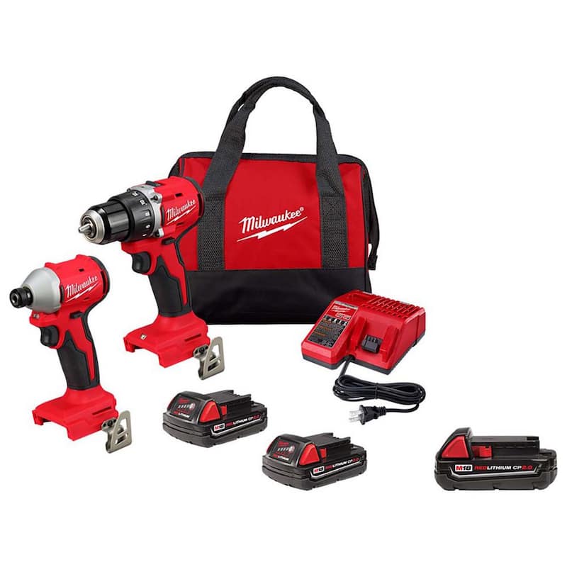 Milwaukee M18 18V Lithium-Ion Brushless Cordless Compact Drill/Impact Combo Kit (Paquete combinado de 2 herramientas) con (3) baterías de 2.0Ah - 3692-22CT-48-11-1820