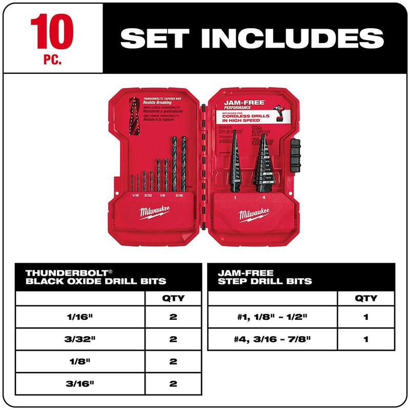 Milwaukee M18 FUEL 18V Taladro de martillo inalámbrico sin escobillas e impacto combo kit (2 herramientas) con juego de brocas de paso de óxido negro (10 piezas) - 3697-22-48-89-9222