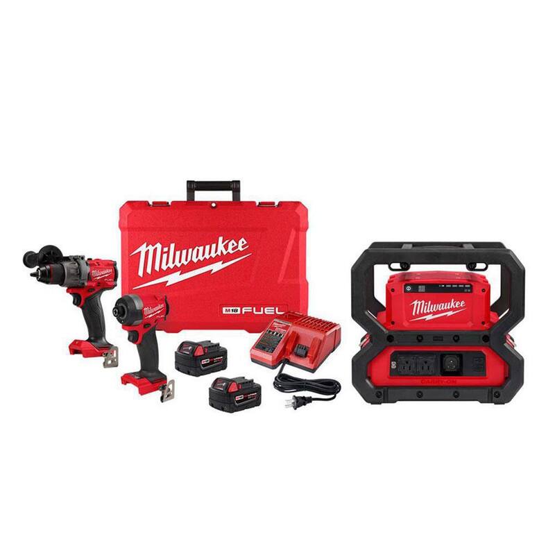 Combo de taladro de martillo inalámbrico Milwaukee M18 FUEL de 18 voltios de iones de litio sin escobillas y destornillador de impacto (2 herramientas) con fuente de alimentación - 3697-22-2845-20.