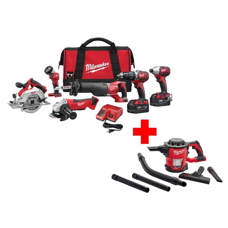 Juego combinado inalámbrico de herramientas Milwaukee M18 18V de ion de litio (6 herramientas) con Aspiradora compacta M18 gratuita - 2696-26-0882-20