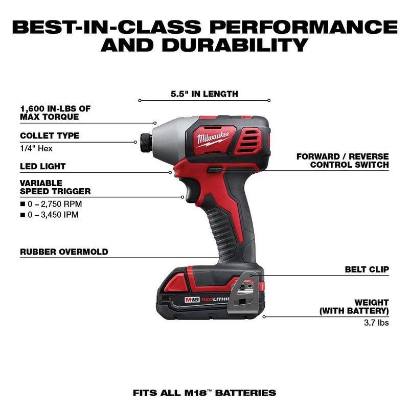 Juego de combinación de taladro/destornillador inalámbrico Milwaukee M18 18V de iones de litio (2 herramientas) con luz LED para sitio y dos baterías de 3.0Ah - 2691-22-2144-20-48-11-1822