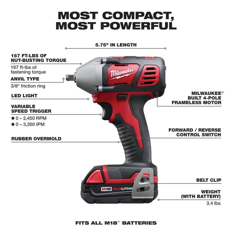 Juego Combo de Llave de Impacto/Luz Inalámbrica de Iones de Litio de 18V M18 de Milwaukee (Con 2 Herramientas) con Dos Baterías de 1.5 Ah, Cargador, Bolsa de Herramientas - 2693-22