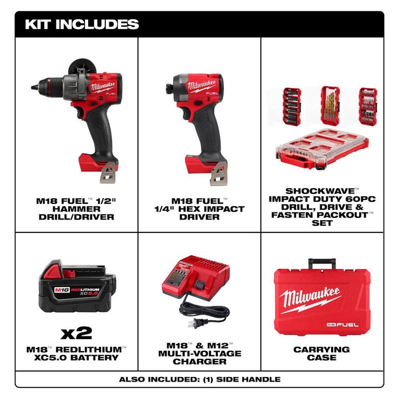 Milwaukee M18 FUEL 18V Li-Ion Brushless Cordless Hammer Drill and Impact Driver Combo Kit w/2 Batteries & PACKOUT Bit Set (60-Pc) - 3697-22-48-32-5162

Milwaukee M18 FUEL 18V Li-Ion Brushless Combo de Taladro de Percusión Inalámbrico y Llave de Impacto con 2 Baterías y Set de Puntas PACKOUT (60 piezas) - 3697-22-48-32-5162