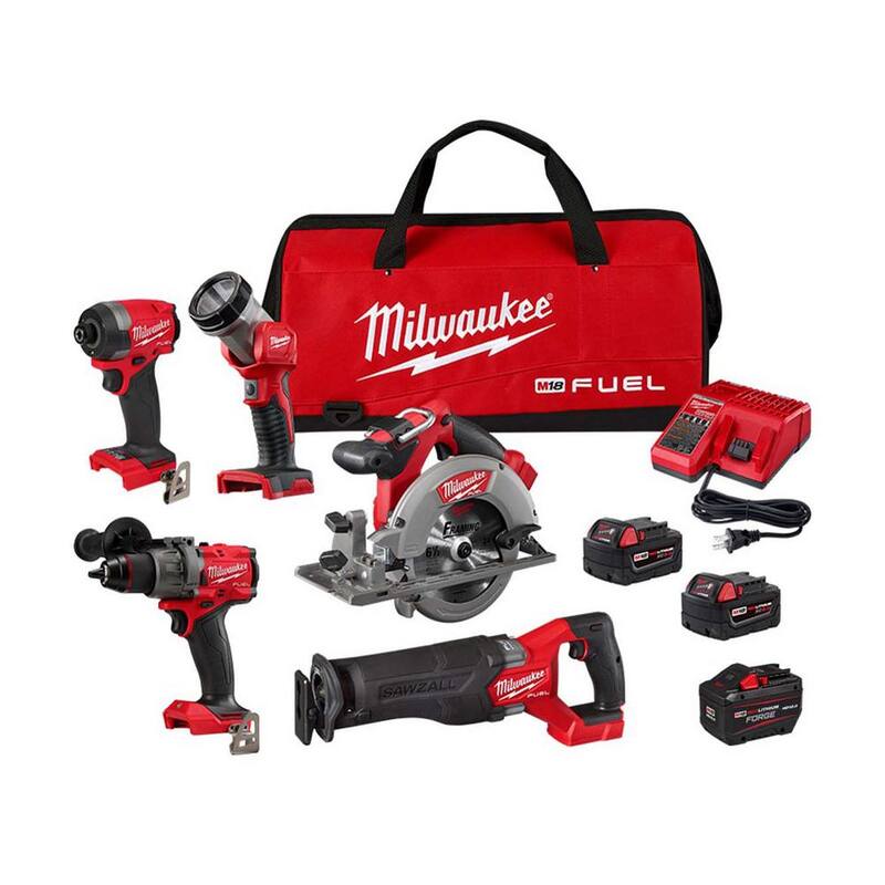 Milwaukee M18 FUEL 18V Lithium-Ion Brushless Cordless Combo Kit (Conjunto de herramientas inalámbricas sin escobillas de 18 V, 5 herramientas) con dos baterías de 5,0 Ah, 1 cargador y 1 bolsa para herramientas - 3697-25-48-11-1813