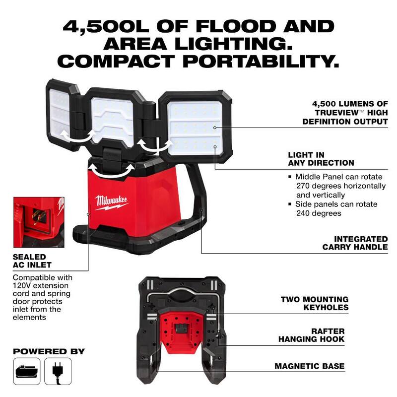 Milwaukee M18 18-Volt Lith-Ion Brushless Cordless Compact Hammer Drill/Impact Combo Kit con (2) baterías y M18 ROVER Flood Light - 3693-22CX-2368-20
