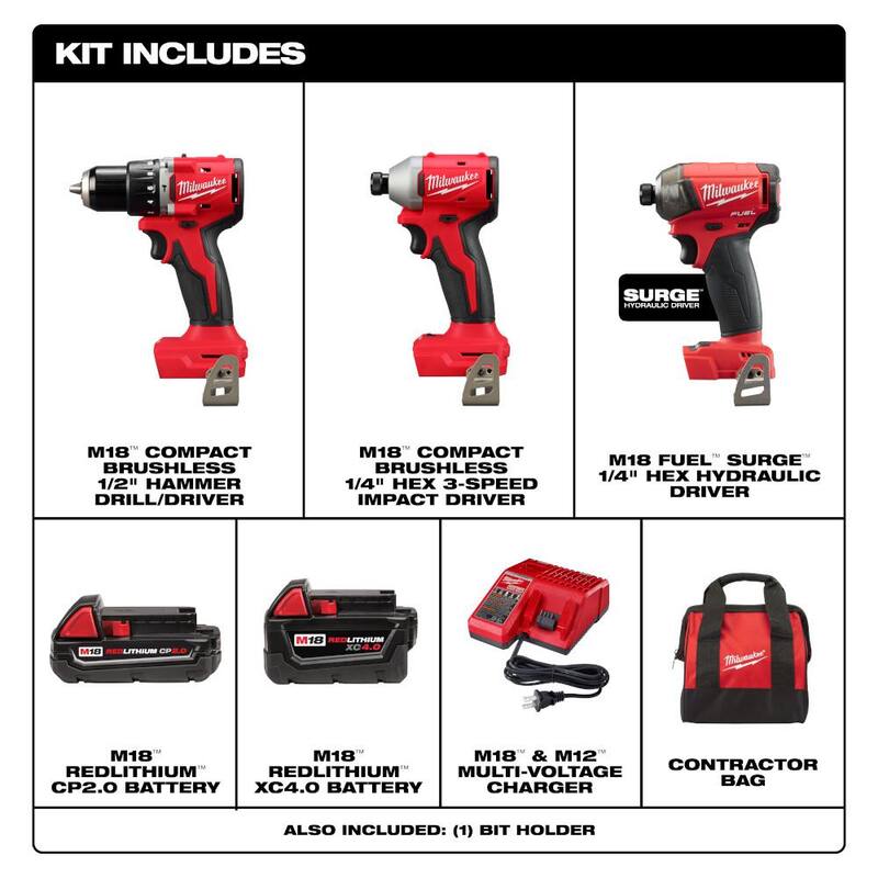 Milwaukee M18 18-Volt Lith-Ion Brushless Cordless Compact Hammer Drill/Impact Combo Kit con 2 baterías y M18 FUEL Impact Driver - 3693-22CX-2760-20