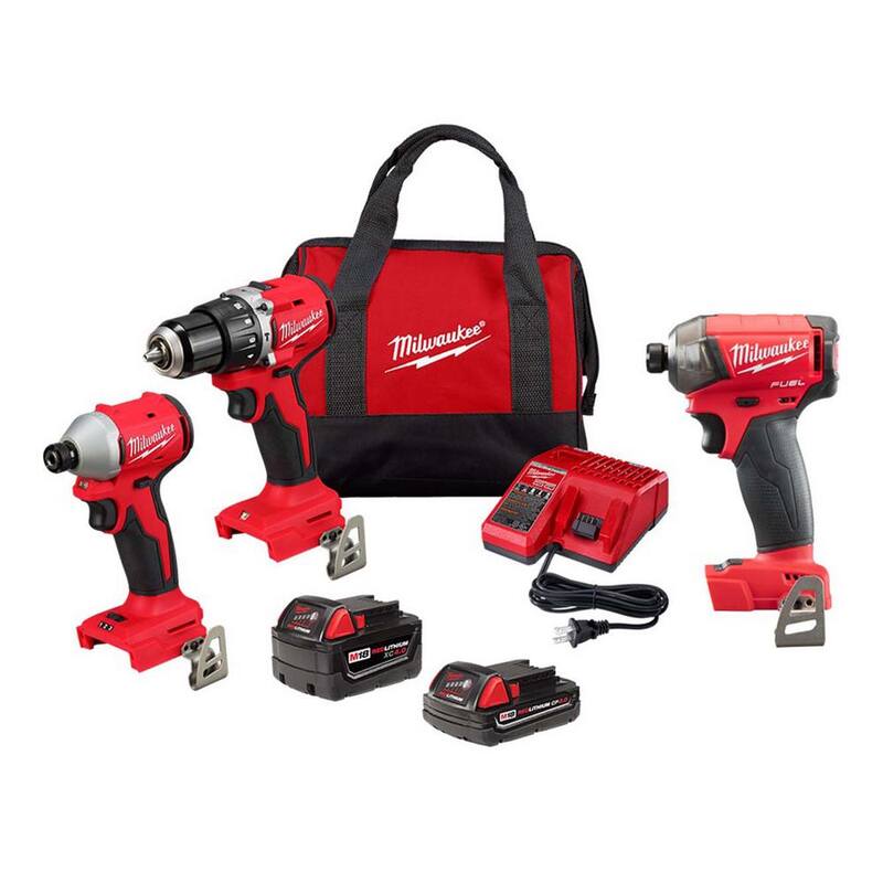 Milwaukee M18 18-Volt Lith-Ion Brushless Cordless Compact Hammer Drill/Impact Combo Kit con 2 baterías y M18 FUEL Impact Driver - 3693-22CX-2760-20