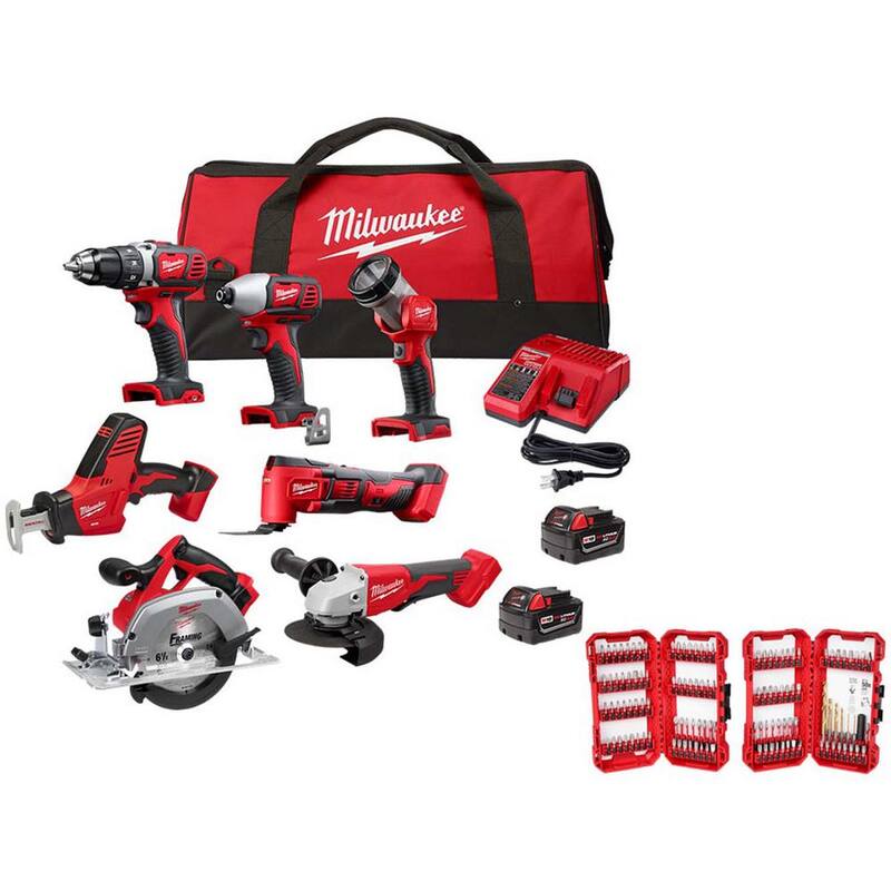 Milwaukee M18 18-Volt Lithium-Ion Cordless Combo Kit 7-Tool with 2-Batteries, Charger and Tool Bag with Bit Set (120-Piece) - 2695-27SH-48-32-5155

Kit Combo inalámbrico de 7 herramientas Milwaukee M18 de 18 voltios de ion de litio con 2 baterías, cargador y bolsa de herramientas con juego de puntas (120 piezas) - 2695-27SH-48-32-5155