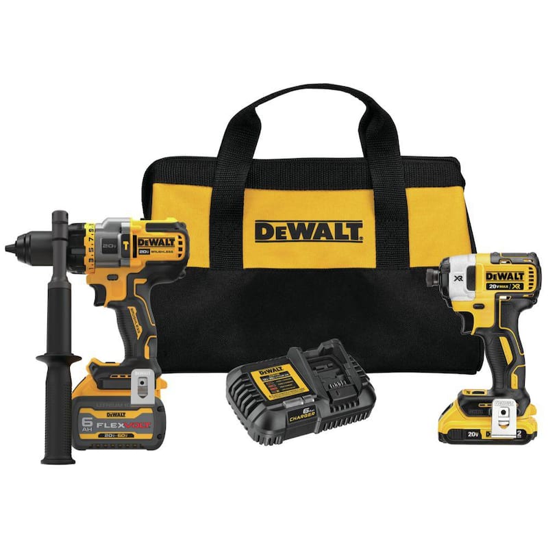 Kit Combo de 2 herramientas inalámbricas DEWALT 20V MAX con taladro/destornillador de martillo sin escobillas y ventaja FLEXVOLT - DCK2100D1T1