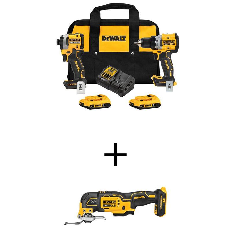 Kit combinado de taladro/destornillador DEWALT de 20 voltios MAX & ATOMIC Impact Driver (2 herramientas) con (2) baterías de 2.0 Ah, cargador y bolsa - DCK2051D2WS356B