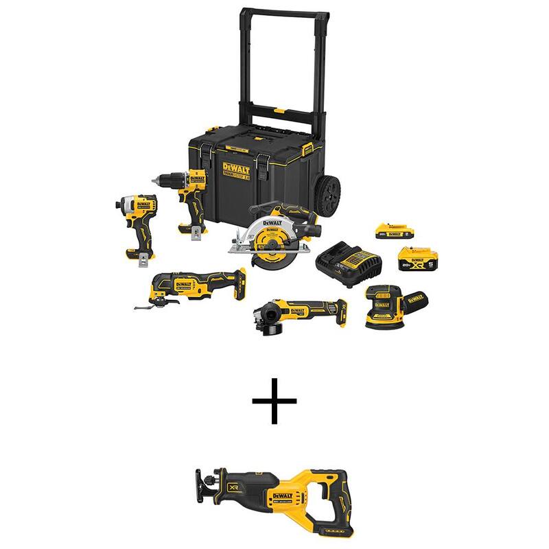 DEWALT 20-Volt Maximum TOUGHSYSTEM Kit de Combo Inalámbrico de 6 Herramientas de Iones de Litio y Sierra Alternativa 20V Max XR Brushless (Solo Herramienta) - DCKTS681D1P1W82