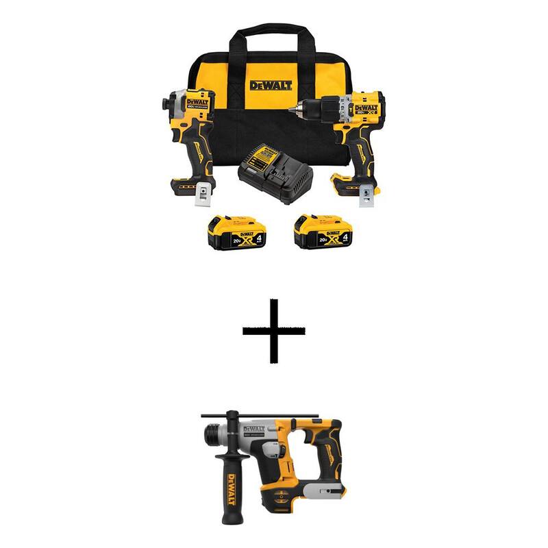Rotomartillo DEWALT 20V MAX XR y Carcasa de impacto ATOMIC de 2 herramientas en un kit combinado inalámbrico y Rotomartillo SDS Plus con (2) baterías de 4Ah - DCK2050M2WH172B