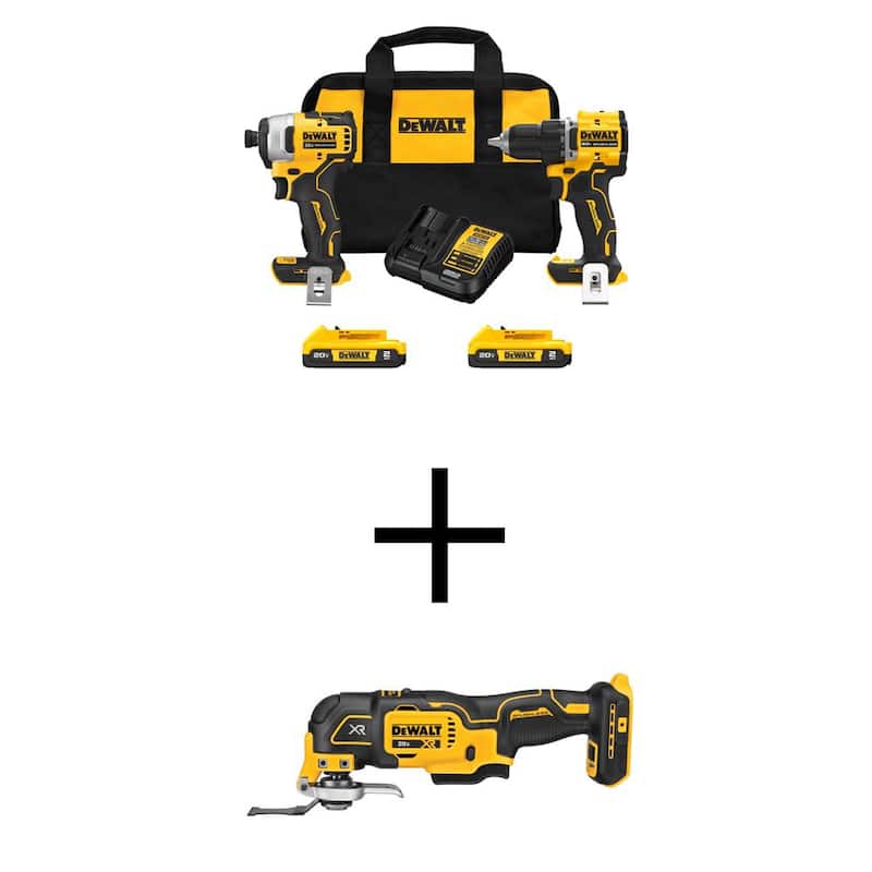 DEWALT ATOMIC Juego de combinación inalámbrico de 20 voltios MAX de ion de litio (2 herramientas) y herramienta oscilante con (2) baterías de 2Ah, cargador y bolsa - DCK225D2WCS356B