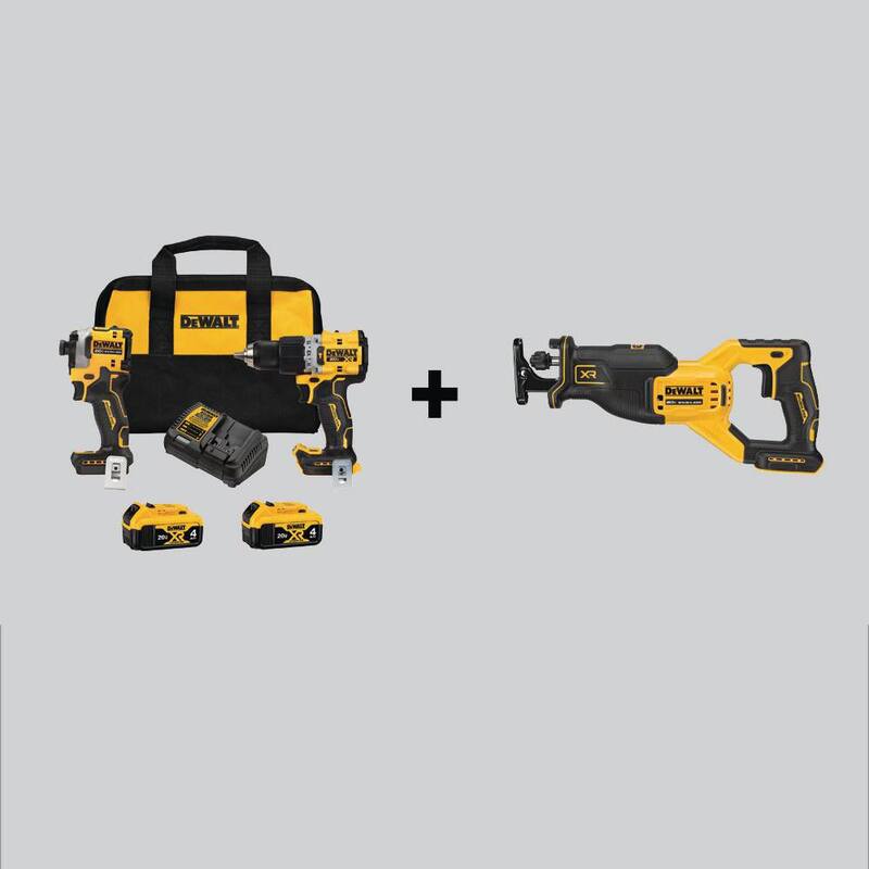 Kit de combinación inalámbrico DEWALT 20V MAX XR Drill Martillo y Impact Driver ATOMIC (2 herramientas) y Sierra de Reciprocidad c/(2) Baterías de 4 Ah - DCK2050M2WCS382