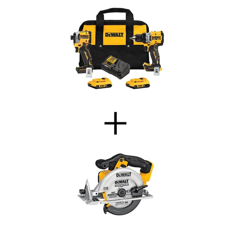 DEWALT Taladro/destornillador inalámbrico 20V MAX XR, Impact Driver ATOMIC de 2 herramientas y kit combo de sierra circular de 6.5 pulgadas con (2) baterías 2Ah - DCK2051D2WS391B