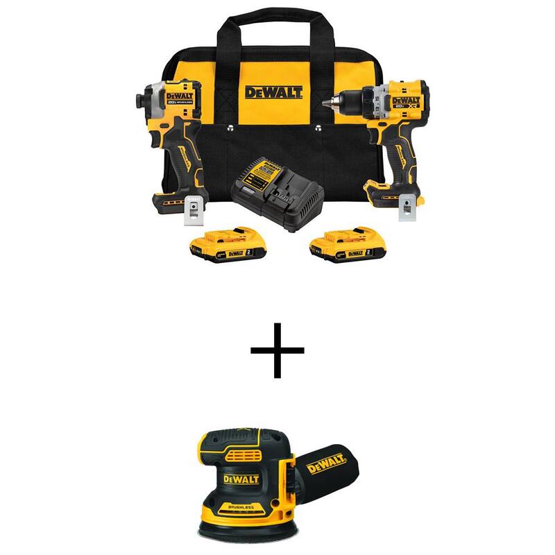 Kit combo de taladro/destornillador DEWALT 20-Volt MAX y destornillador de impacto ATOMIC (2 herramientas) con (2) baterías de 2.0 Ah, cargador y bolsa - DCK2051D2WW210B