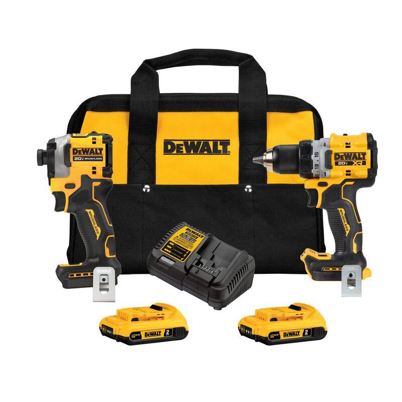 taladro/destornillador inalámbrico DEWALT 20V MAX XR, atornillador de impacto ATOMIC, kit combo de 2 herramientas y amoladora angular de 4.5-5 pulgadas, con (2) baterías de 2Ah - DCK2051D2WG412B