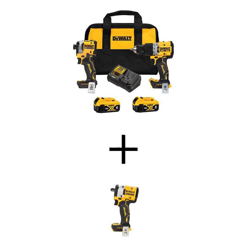 DEWALT 20V MAX XR Taladro de Martillo y Atornillador de Impacto ATÓMICO Combo Kit Inalámbrico de 2 Herramientas y Llave de Impacto de 1/2 pulgadas c/(2) Baterías de 4Ah - DCK2050M2WF921B