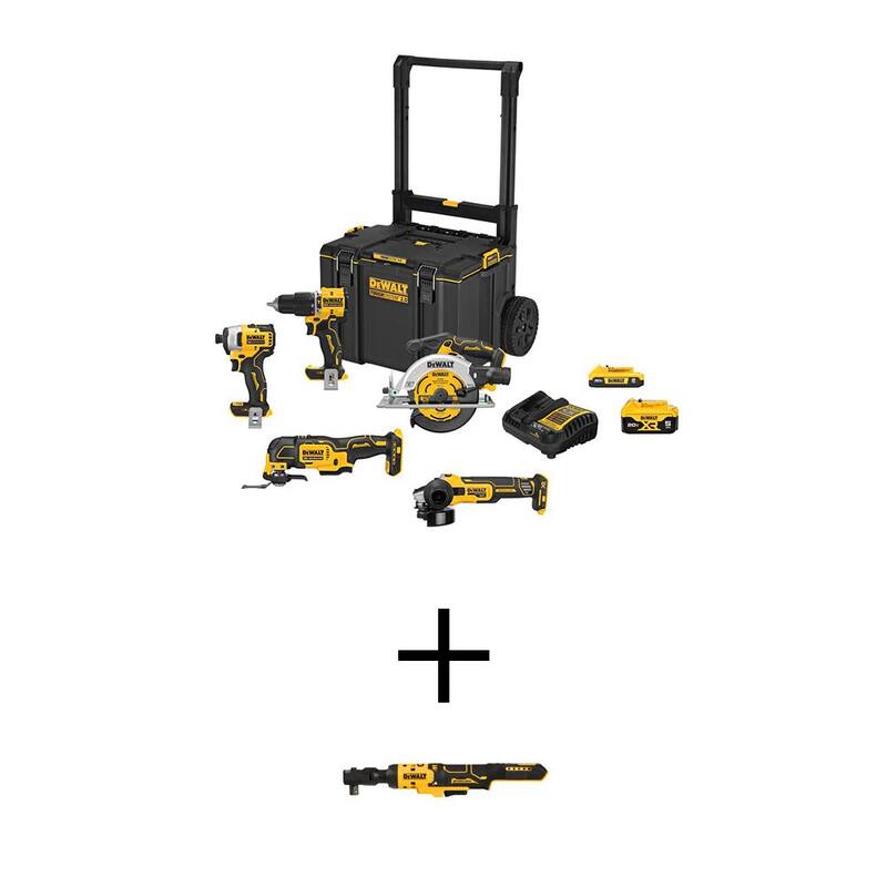 DEWALT 20-Volt Maximum TOUGHSYSTEM Kit Combo de 6 herramientas inalámbricas de iones de litio y Ratchet inalámbrico Atomic 20V Max de 1/2 in. (Solo herramienta) - DCKTS681D1P1W12