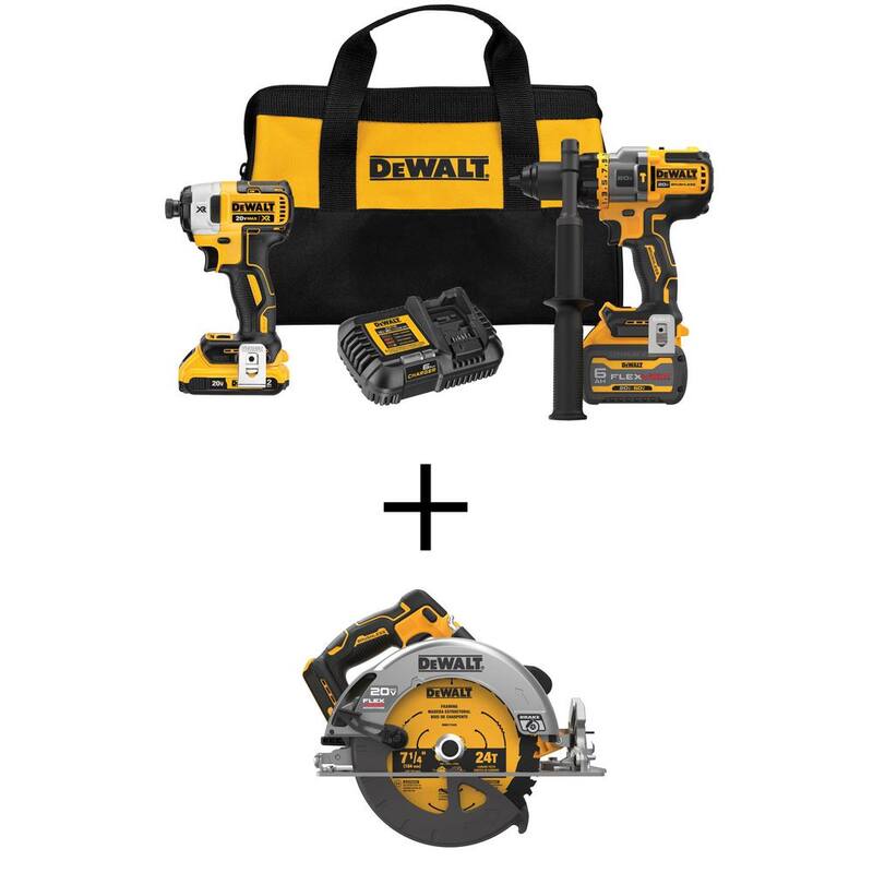 DEWALT 20V MAX Combo de Taladro/Atornillador Inalámbrico sin Escobillas con Martillo y Sierra Circular de 7-1/4 pulg. con FLEXVOLT y 20V - DCK2100D1T1W573