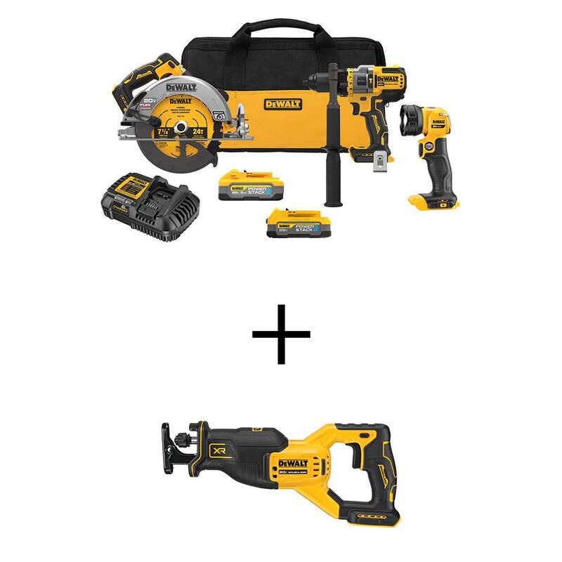 Juego combinado DEWALT 20V MAX de 3 herramientas inalámbricas de iones de litio y sierra reciproca sin escobillas con batería de 5.0 Ah y batería de 1.7 Ah - DCK304E1H1W382B