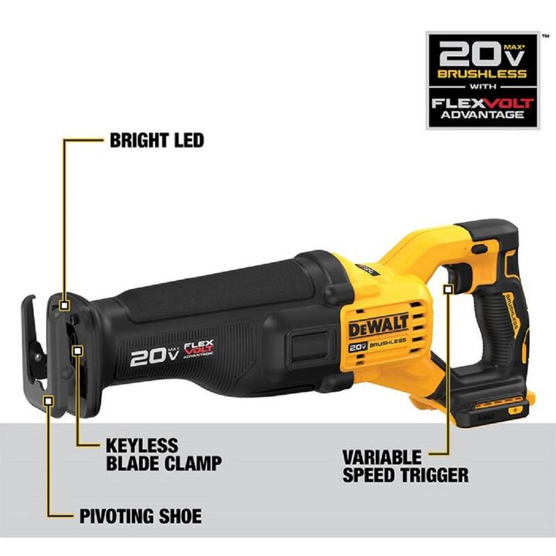 DEWALT Juego de combo inalámbrico para taladro/atornillador de martillo sin escobillas de 20V MAX con FLEXVOLT y sierra reciproca sin escobillas de 20V - DCK2100D1T1W386