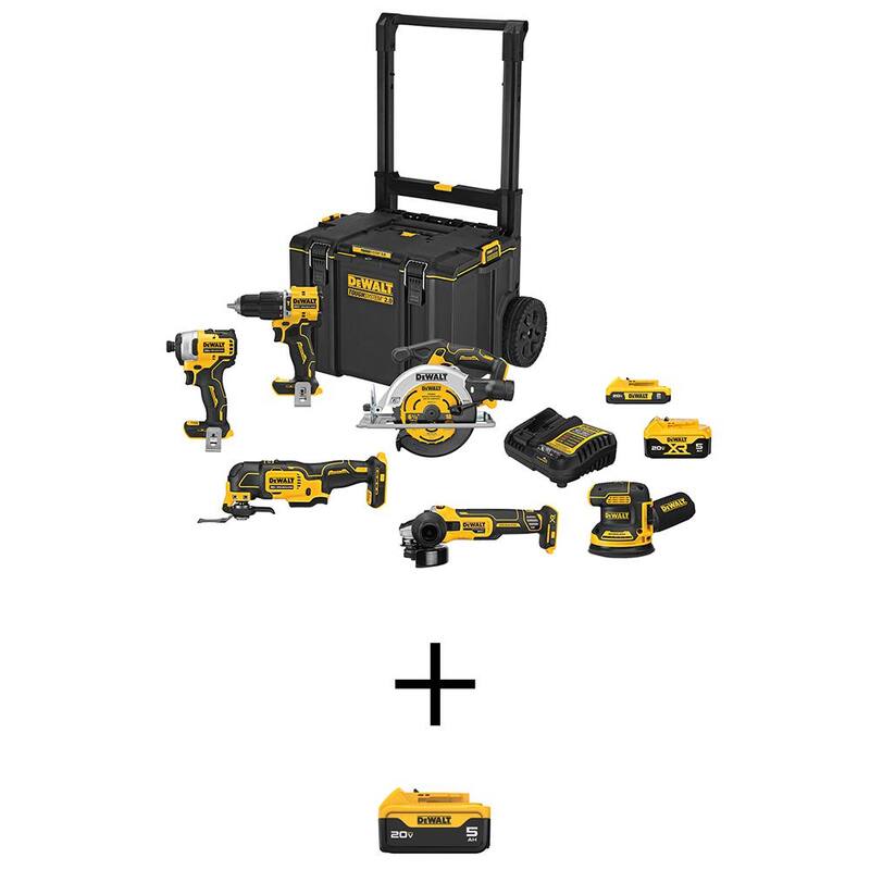 DEWALT 20V MAX ToughSystem Juego de Combo Inalámbrico de 6 Herramientas con Batería de Iones de Litio 20V MAX Premium de 5.0 Ah - DCKTS681D1P1W05