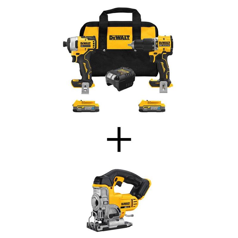 Kit combo inalámbrico de 2 herramientas DEWALT 20V MAX de iones de litio y sierra de calar inalámbrica 20V MAX con (2) baterías POWERSTACK de 1.7Ah y cargador - DCK226E2WCS331B