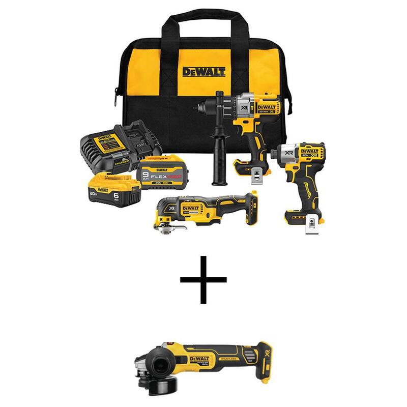 Juego de combo inalámbrico de 3 herramientas DEWALT 20V de ion de litio y amoladora angular de 4.5 pulgadas con baterías FLEXVOLT de 9 Ah y 20V de 6 Ah y cargador - DCK320X1R1W405B