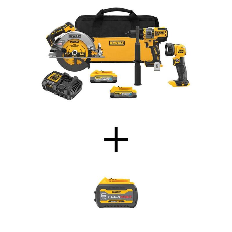 DEWALT 20V MAX Kit Combo de 3 herramientas inalámbricas de iones de litio con Batería FLEXVOLT 20V/60V MAX 6.0Ah, batería de 5.0Ah y batería de 1.7Ah - DCK304E1H1WB606