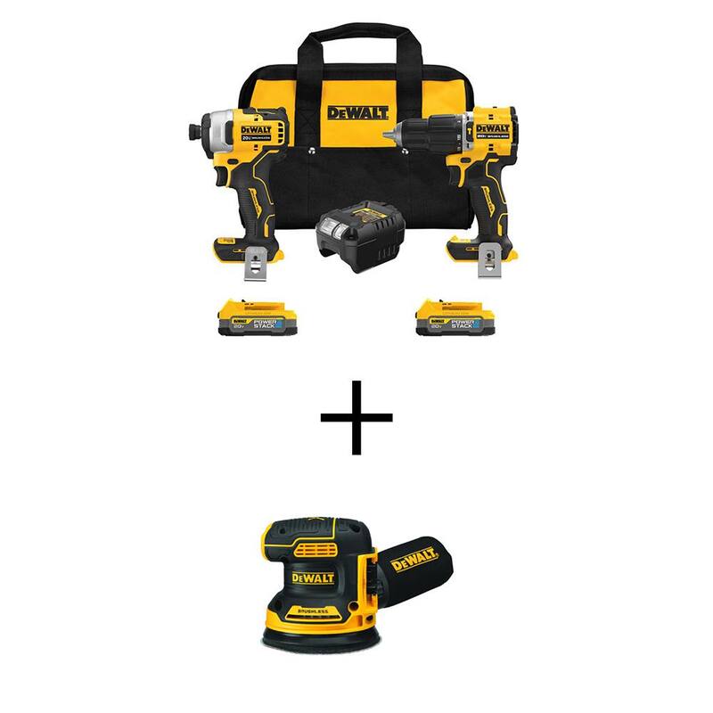 Kit combinado inalámbrico DEWALT 20V MAX de 2 herramientas con baterías de litio-ion y lijadora orbital aleatoria de 5 pulgadas con (2) baterías POWERSTACK de 1.7Ah y cargador - DCK226E2WCW210B