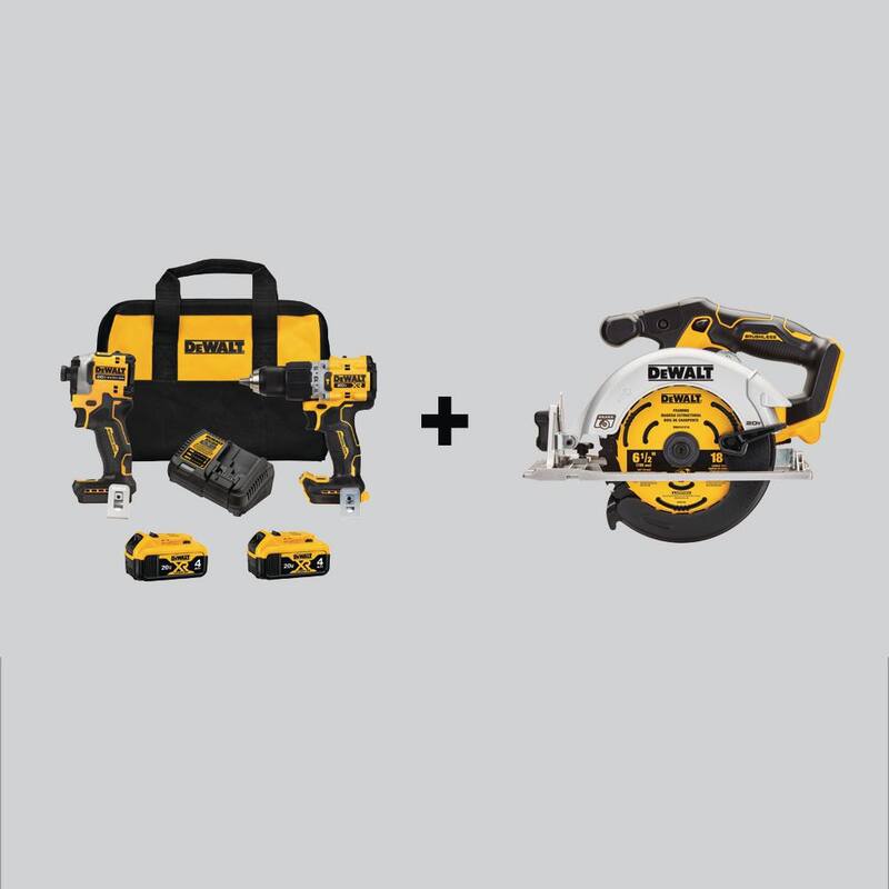 DEWALT 20V MAX XR Taladro de percusión y Combo inalámbrico de Impact Driver ATOMIC (2 herramientas) y sierra circular de 6-1/2 pulgadas con (2) baterías de 4Ah - DCK2050M2WCS565