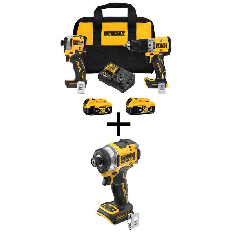 Kit combo inalámbrico de taladro percutor DEWALT 20-Volt MAX XR y atornillador de impacto Atomic de 2 herramientas con impact driver y dos baterías de 4 Ah - DCK2050M2WF860B