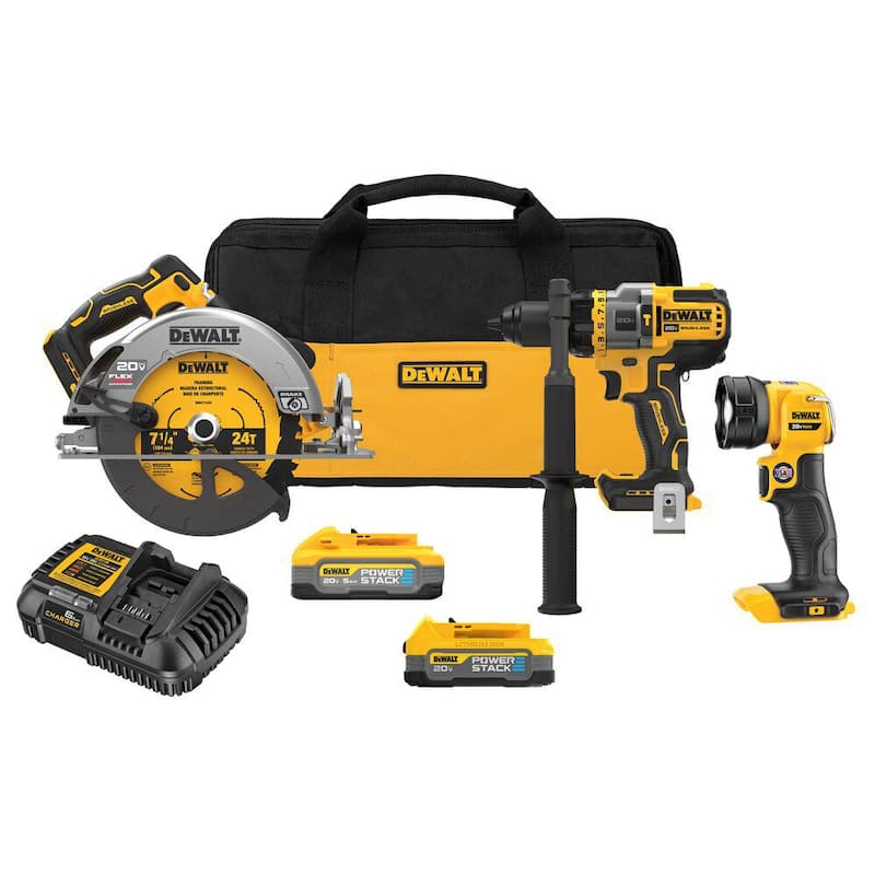 Juego de herramientas combo inalámbrico DEWALT 20V MAX de 3 herramientas con batería de 5.0 Ah y 1.7 Ah y sierra caladora sin escobillas - DCK304E1H1W334B
