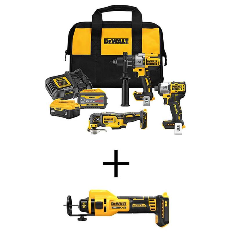 Juego de combinación de 3 herramientas inalámbricas DEWALT 20V de iones de litio y herramienta de corte de paneles de yeso con baterías FLEXVOLT de 9 Ah y 20V de 6 Ah y cargador - DCK320X1R1W555B