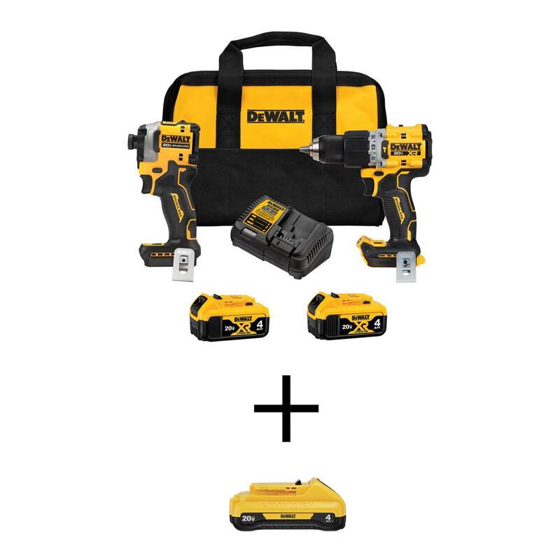 Kit combinado de Taladro Percutor inalámbrico DEWALT 20V MAX XR y Atornillador de Impacto ATOMIC (2 herramientas) con (2) Baterías de 4Ah, Batería de 4Ah y Cargador - DCK2050M2WCB240