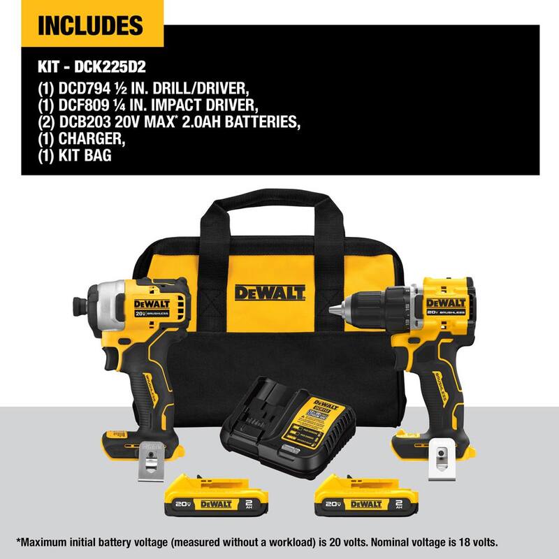 Kit combinado inalámbrico DEWALT ATOMIC de 20 voltios MAX de iones de litio (2 herramientas) y herramienta oscilante con (2) baterías de 2Ah y (1) de 1.5Ah - DCK225D2WS356C1.