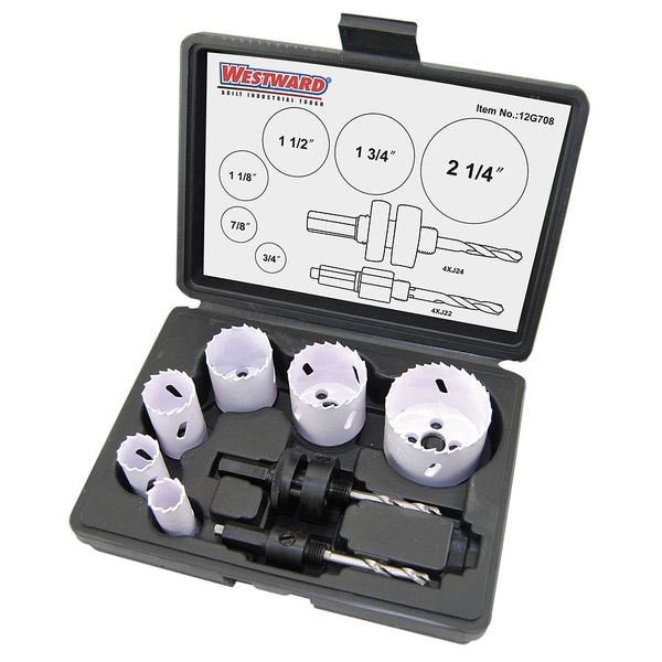 Westward Hole Saw Set, Bi-Metal, 8 Pcs - 12G708