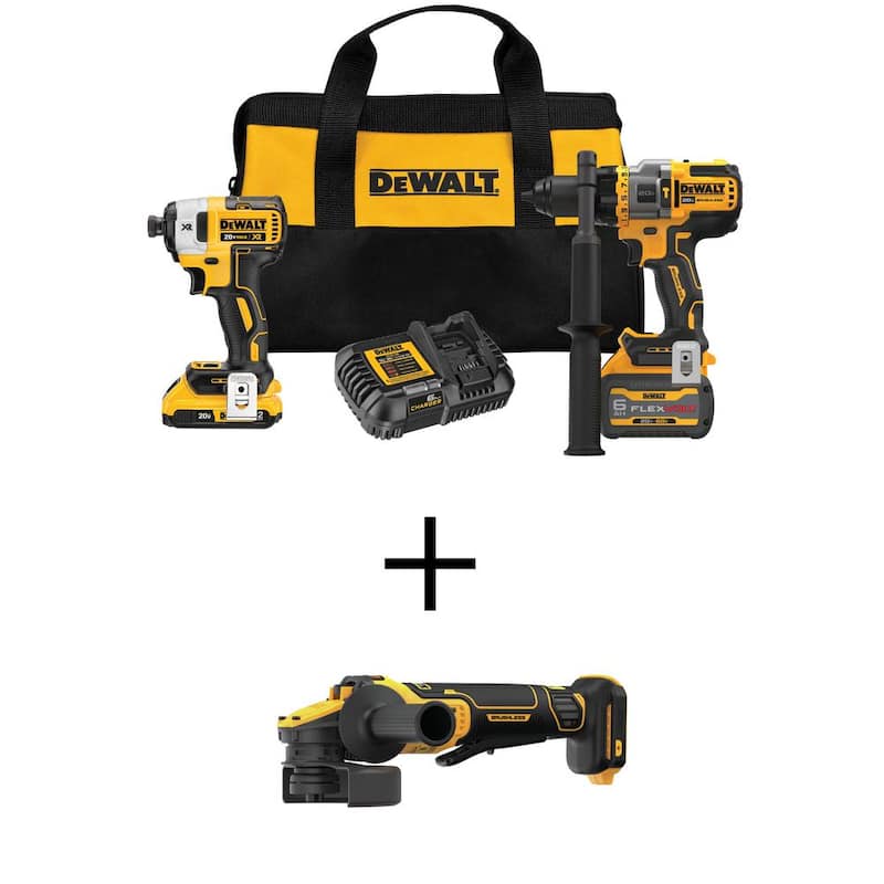 Juego combo DEWALT 20V MAX Inalámbrico Taladro/Destornillador con Motor sin Escobillas y Amoladora de Ángulo de 4.5 a 5 pulgadas con FLEXVOLT y 20V - DCK2100D1T1W416.