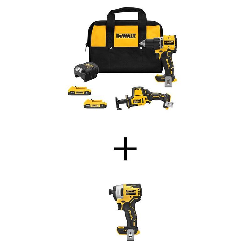 Kit combinado inalámbrico DEWALT 20V MAX de iones de litio con 2 herramientas y destornillador de impacto compacto de 1/4 pulgadas, que incluye (2) baterías, cargador y bolsa - DCK208D2WCF809B.