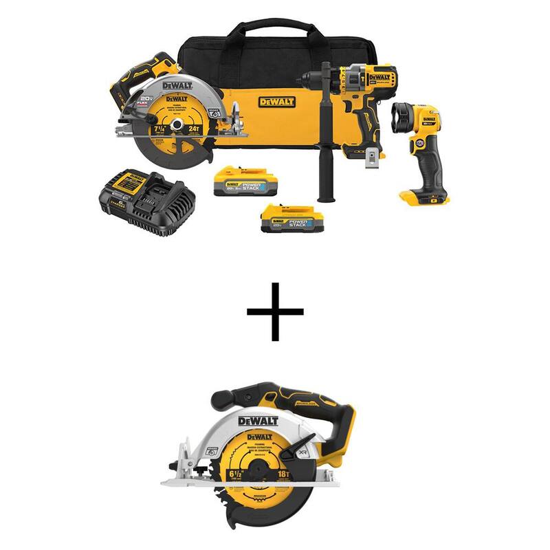 Kit combinado inalámbrico de 3 herramientas DEWALT 20V MAX de iones de litio y sierra circular sin escobillas de 6-1/2 pulgadas con batería de 5Ah y batería de 1.7Ah - DCK304E1H1W565B