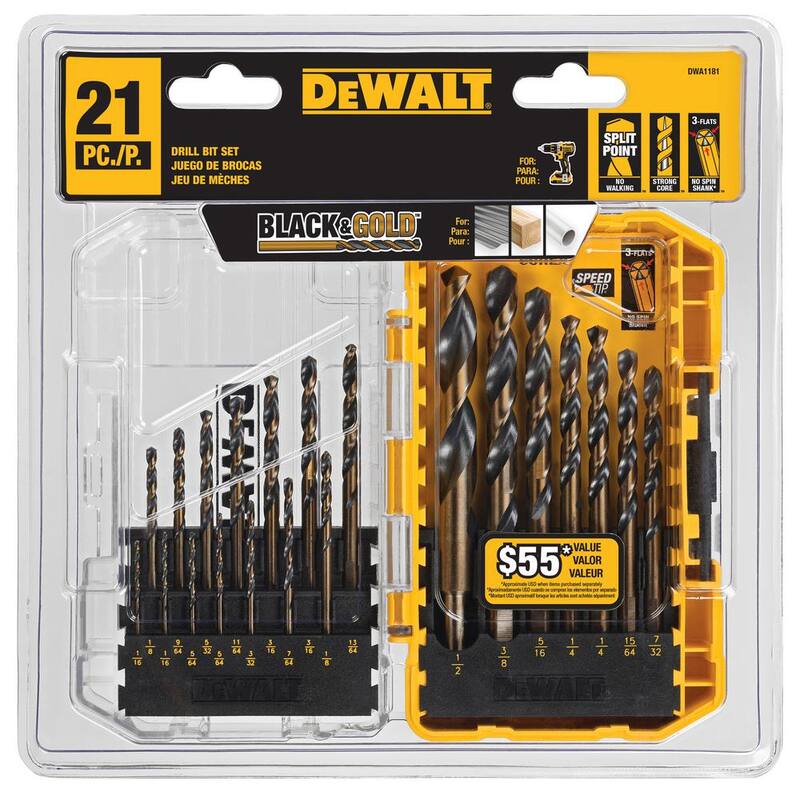 DEWALT 20V MAX Juego de Combo de Taladro/Atornillador inalámbrico sin escobillas con martillo con FLEXVOLT y juego de brocas negras y doradas (21 piezas) - DCK2100D1TW1181