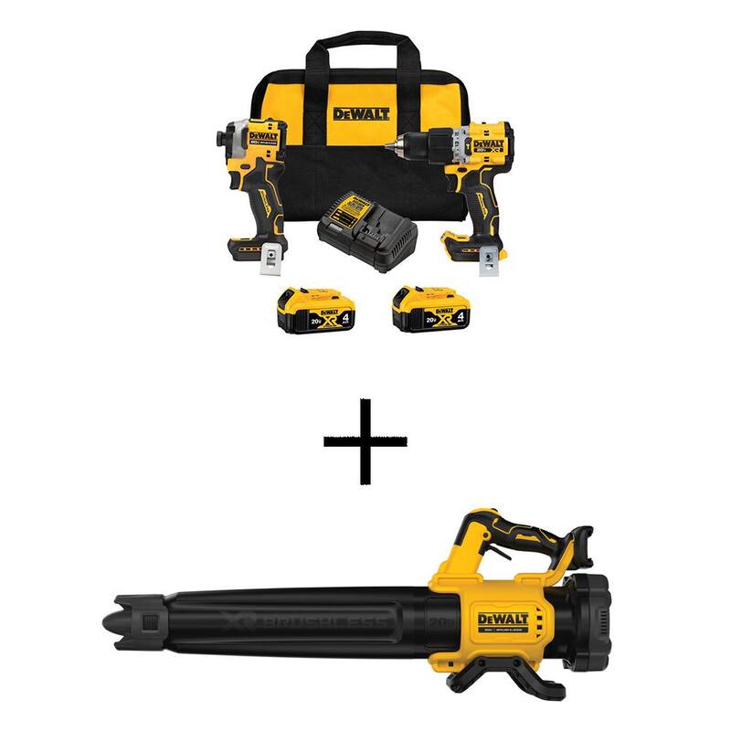 Martillo perforador DEWALT 20V MAX XR y Atornillador de impacto ATOMIC en kit combo inalámbrico de 2 herramientas y soplador portátil con (2) baterías de 4Ah - DCK2050M2WL722B