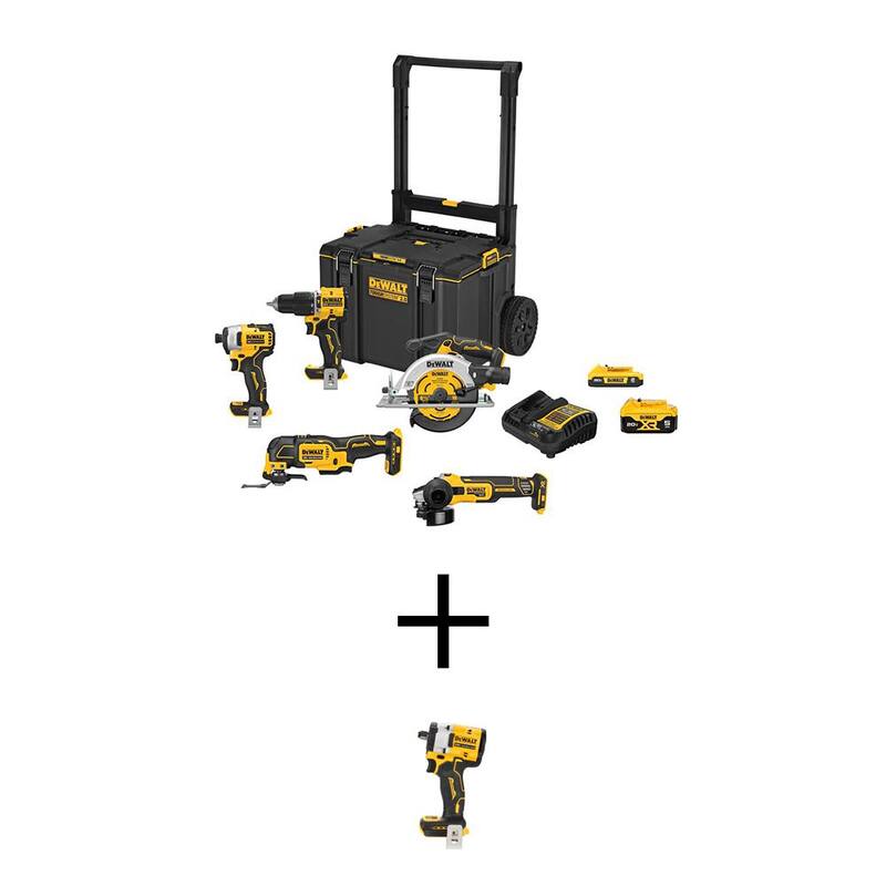 DEWALT 20-Volt Max TOUGHSYSTEM Juego de combinación inalámbrico de 6 herramientas con batería de iones de litio y llave de impacto inalámbrica de 1/2 pulgadas sin escobillas Atomic 20V Max - DCKTS681D1P1W21